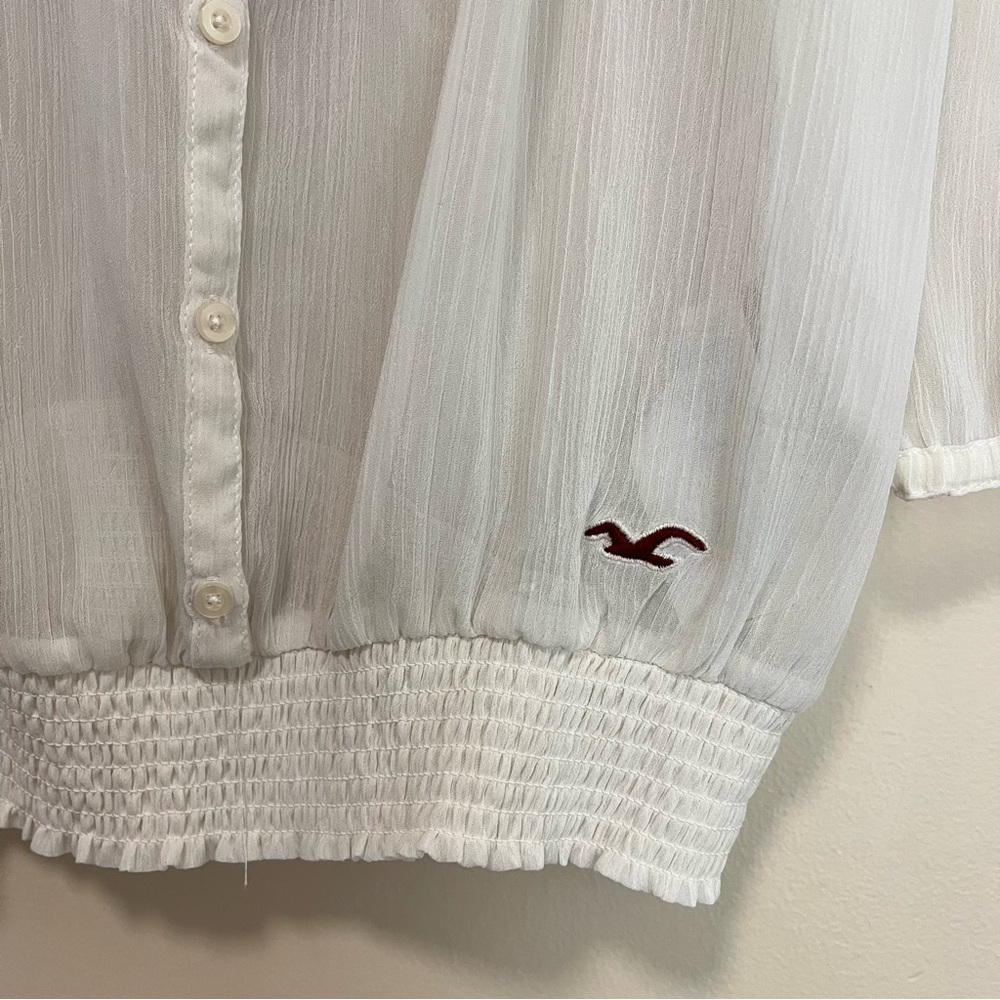 Hollister Sheer Chiffon Peasant Top Smocked Waist - Size L - Picture 4 of 11